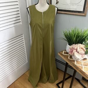 Foil Dress Womens 8 Green Maxi 1/2 Zip Lagenlook Minimalist Bohemian